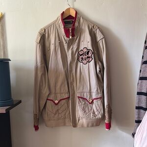 🤐❤️🧋☀️Tan Military Field Jacket with Standing Collar and Zipper Closure